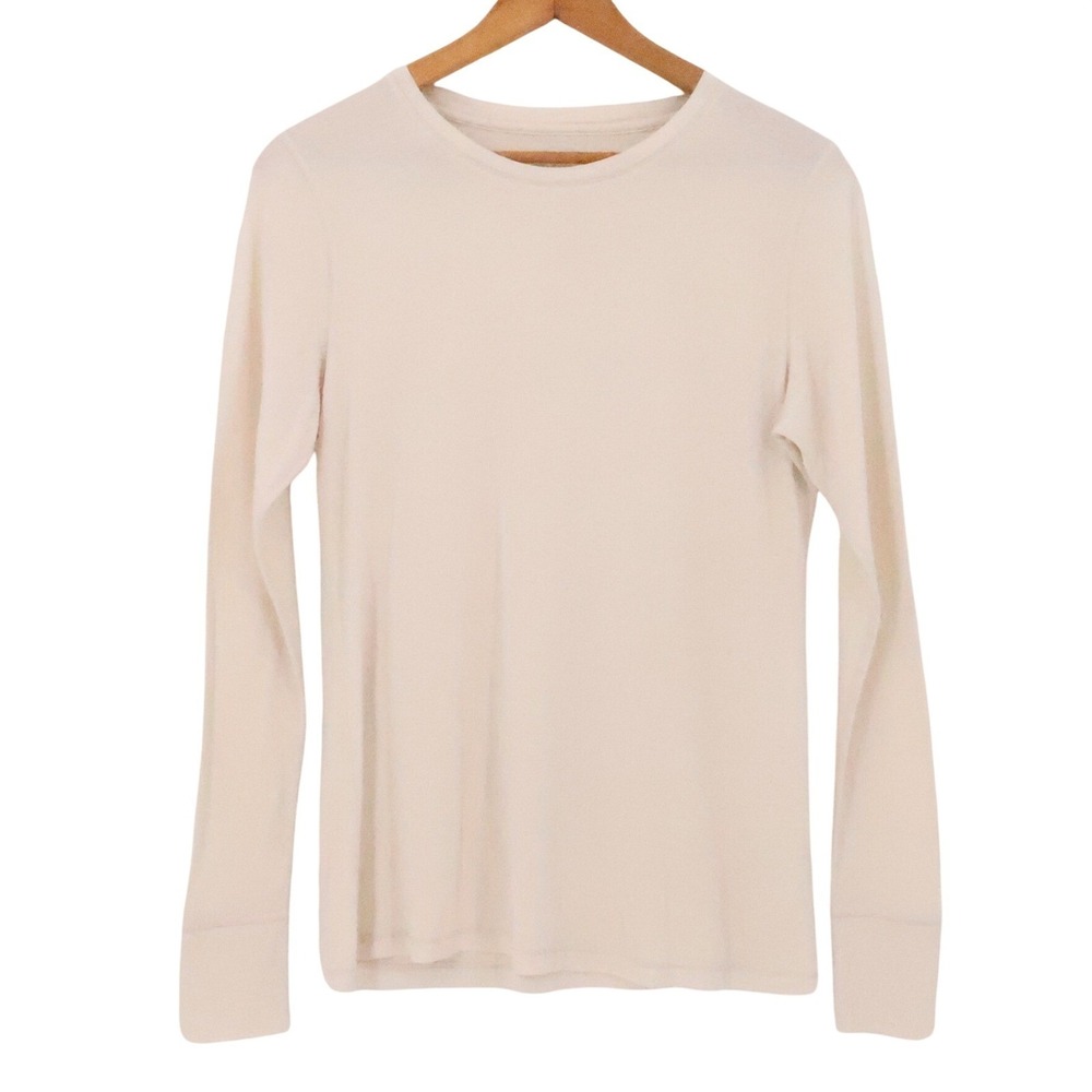 Lilla P Pima Cotton Long Sleeve Tshirt Womens Size L Cream Made in Peru Crew